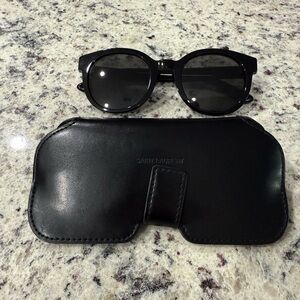 Saint Laurent Black Round Sunglasses with Black Leather Case